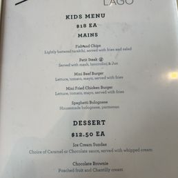 Kids menu