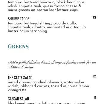 The State - Menu - Street Tacos & Greens - New American Near Me - Redlands, California