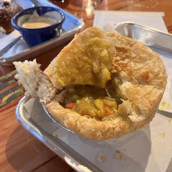Bang The Drum Brewery - Spicy Veggie Curry Pot Pie inside (Soft Pretzel with Beer Cheese in the back) - Breweries Near Me - San Luis Obispo, California Bang The Drum Brewery - Spicy Veggie Curry Pot Pie inside (Soft Pretzel with Beer Cheese in the back) - Breweries Near Me - San Luis Obispo, California