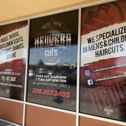 New Era Cuts Barbershop - Front of the store and contact information