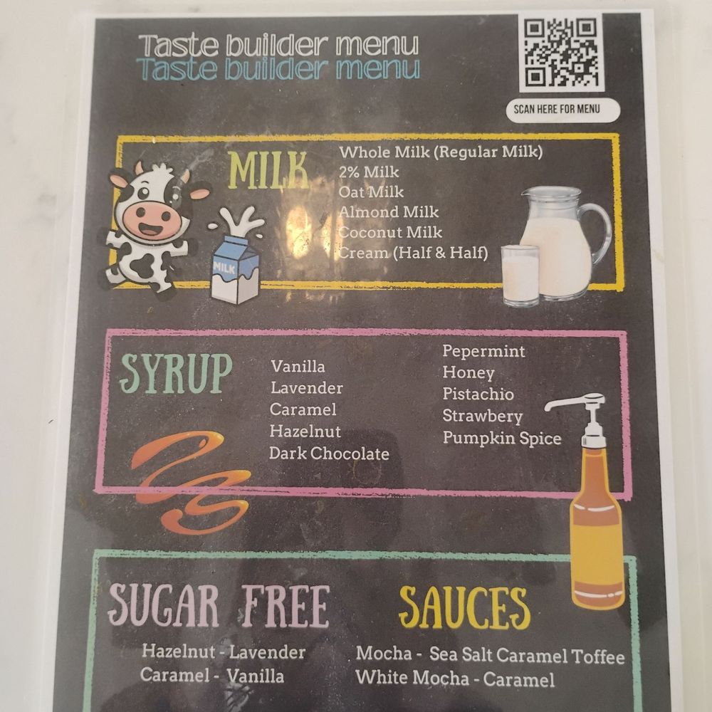 Serenity Sips - Taste builder menu (milk & syrup/sauce options) March 2026 - Coffee & Tea Near Me - Venice, Florida