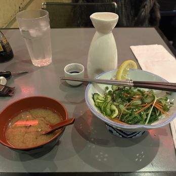 Sushi Toni - My hot sake , cucumber salad with sea weed , and Miso Soup so delicious, - Sushi Bars Near Me - San Francisco, California