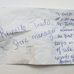 Best Buy Midtown Manhattan 44th and 5th - Tirado state manager business card and his statement I had to write