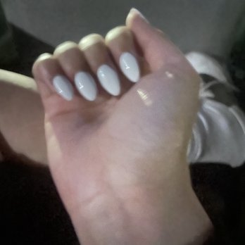 Kimmy Nail & Spa - Almond-shaped white acrylic nails - Nail Salons Near Me - San Antonio, Texas