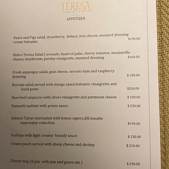Bistro Teresa - Appetizer Menu - Bistros Near Me - Puerto Vallarta, JAL Bistro Teresa - Appetizer Menu - Bistros Near Me - Puerto Vallarta, JAL