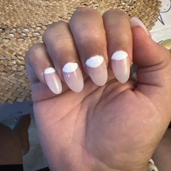 One Eleven Nails Spa - Right hand Patchy white half moons. All different shape and size. - Nail Salons Near Me - Cathedral City, California One Eleven Nails Spa - Right hand Patchy white half moons. All different shape and size. - Nail Salons Near Me - Cathedral City, California