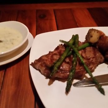 The Butcher's Block Eats and Drinks - Ribeye steak with jalapeño potato soup - New American Near Me - Snyder, Texas The Butcher's Block Eats and Drinks - Ribeye steak with jalapeño potato soup - New American Near Me - Snyder, Texas