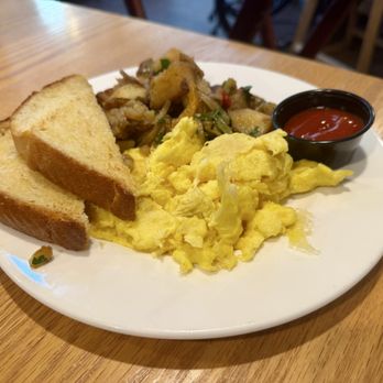 Fire At The Ridge - "Two Eggs, scrambled" (applewood bacon, home fries, toast) - New American Near Me - Middlefield, Connecticut Fire At The Ridge - "Two Eggs, scrambled" (applewood bacon, home fries, toast) - New American Near Me - Middlefield, Connecticut