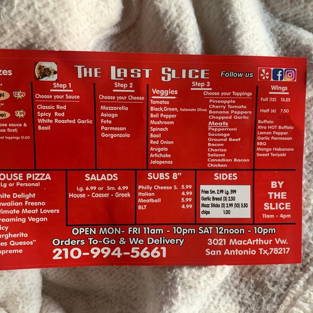 The Last Slice - Menu - Pizza Near Me - San Antonio, Texas The Last Slice - Menu - Pizza Near Me - San Antonio, Texas
