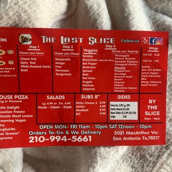 The Last Slice - Menu - Pizza Near Me - San Antonio, Texas