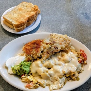 Omelette & Waffle Shop - Amigas Scrambler with sourdough toast - Breakfast & Brunch Near Me - San Pedro, California Omelette & Waffle Shop - Amigas Scrambler with sourdough toast - Breakfast & Brunch Near Me - San Pedro, California
