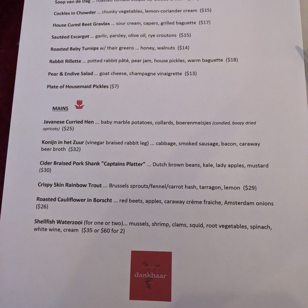 Dankbaar - Opening week menu - Modern European Near Me - Philadelphia, Pennsylvania Dankbaar - Opening week menu - Modern European Near Me - Philadelphia, Pennsylvania