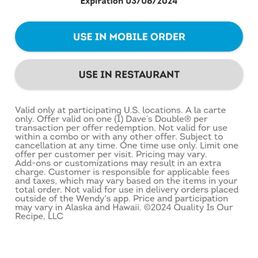 $2 Dave's Double. App Offer Coupon, not honored but come here is you love negative service. $2 Dave's Double. App Offer Coupon, not honored but come here is you love negative service.