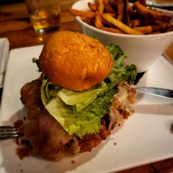 Jamison's - This is the tiny, hard as a rock gluten free bun they added to the huge piece of cold chicken. Disappointing.