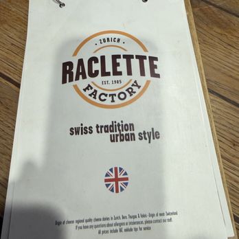 Raclette Factory - Menu front - Swiss Food Near Me - Zürich, ZH Raclette Factory - Menu front - Swiss Food Near Me - Zürich, ZH