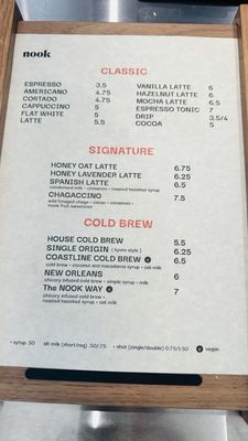 Menu photo 1 Nook Coffee Bar La Palma, CA Menu photo 1 Nook Coffee Bar La Palma, CA