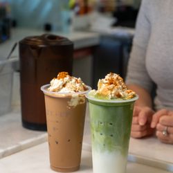 Banana pudding coffee and matcha