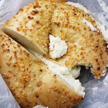 Broadway Bagel - Onion bagel with plain cream cheese - Bagels Near Me - New York, New York Broadway Bagel - Onion bagel with plain cream cheese - Bagels Near Me - New York, New York