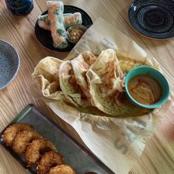 Hawkers Asian Street Food - Summer rolls, chicken dumplings, coconut shrimp