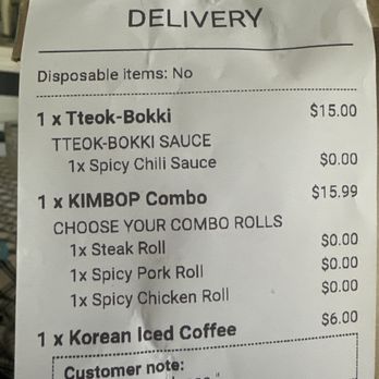 Kimbop - Receipt - Korean Near Me - Miami, Florida