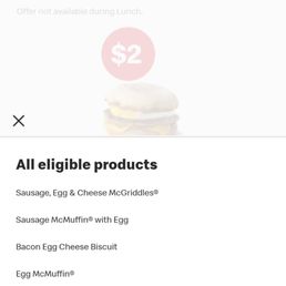 Eligible Items for the $2 Breakfast Sandwich Deal