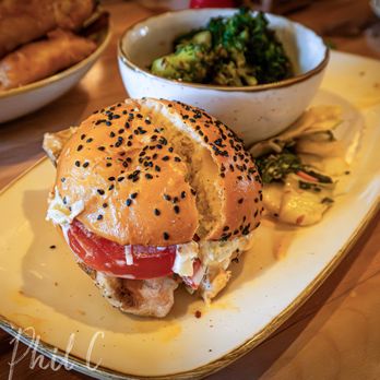 Monkeypod Kitchen - Fresh Island Fish Sandwich - $28 plus a side of broccoli - Hawaiian Near Me - Kapolei, Hawaii