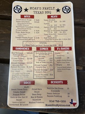 Menu photo 3 Moak's Family Texas BBQ Dallas, TX