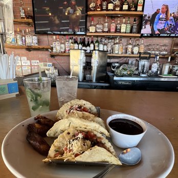La Cubana - Shrimp tacos with corn tortilla, side of black beans and plantains. - Cuban Near Me - Marietta, Georgia