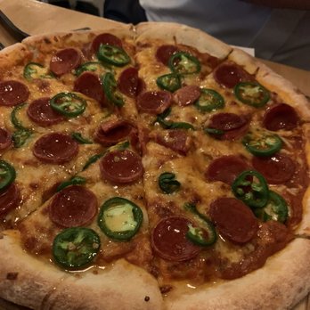 d’Alba - Pepperoni and jalapeño pizza...with a chili honey drizzle! - New American Near Me - Houston, Texas d’Alba - Pepperoni and jalapeño pizza...with a chili honey drizzle! - New American Near Me - Houston, Texas