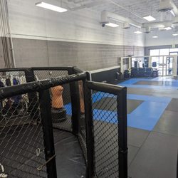 Faction Combatives - Overview of the gym showing our MMA cage and Muay Thai bags near Apache Junction