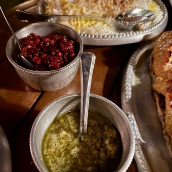 Berenjak - Zereshk (the red one) and spicy sauce (green) - Persian/Iranian Near Me - Los Angeles, California Berenjak - Zereshk (the red one) and spicy sauce (green) - Persian/Iranian Near Me - Los Angeles, California