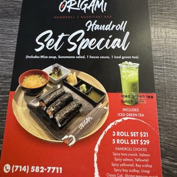 Origami Handroll x Kushiyaki - Brea - Handroll Set (as of 8/7/25) - Sushi Bars Near Me - Brea, California Origami Handroll x Kushiyaki - Brea - Handroll Set (as of 8/7/25) - Sushi Bars Near Me - Brea, California