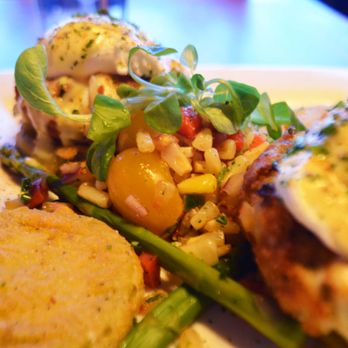 Miss Shirley's Cafe, Inner Harbor - Close-up of poached eggs with crab cakes - Breakfast & Brunch Near Me - Baltimore, Maryland Miss Shirley's Cafe, Inner Harbor - Close-up of poached eggs with crab cakes - Breakfast & Brunch Near Me - Baltimore, Maryland