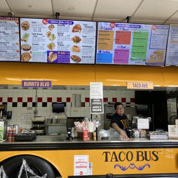 Taco Bus - menus on the side of the bus - Mexican Near Me - Plant City, Florida
