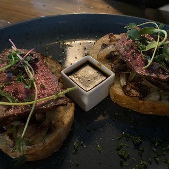 Slaymaker & Nichols - Little French Dips. A play on beef dip, served with island beef tenderloin in toast. Jus accompaniment. - Portuguese Near Me - Charlottetown, Prince Edward Island Slaymaker & Nichols - Little French Dips. A play on beef dip, served with island beef tenderloin in toast. Jus accompaniment. - Portuguese Near Me - Charlottetown, Prince Edward Island