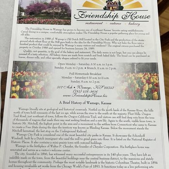 Friendship House - Opening page of the menu - Bakeries Near Me - Wamego, Kansas Friendship House - Opening page of the menu - Bakeries Near Me - Wamego, Kansas