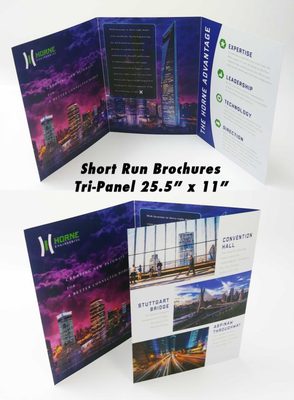 Photo of SLB Printing - Los Angeles, CA, US. Extra Wide 3 panel brochures in short run digital. Up to 33" wide x 13" tall is possible now at SLB Printing. White ink options available.