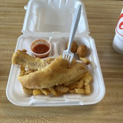 Tom's Chicken Shack - Two piece fish and fries I also got the hushpuppies.