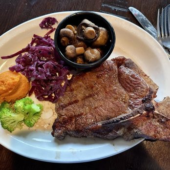 Cody Steak House - T bone steak and garlic mushrooms - Steakhouses Near Me - Cody, Wyoming