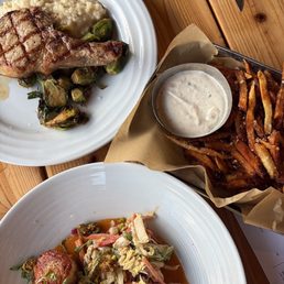 Pork chop, scallops, & fries