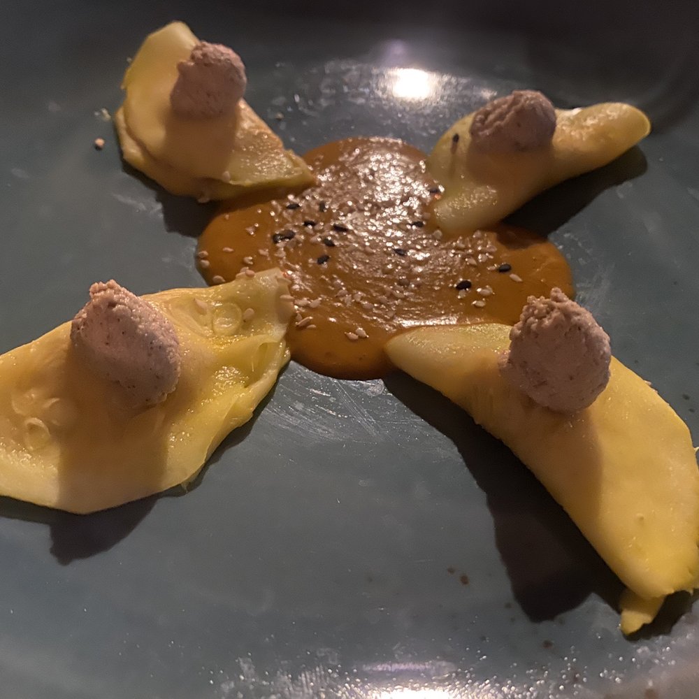 Moon - Raw zucchini ravioli stuffed with almonds and radish on Syracuse's datterino tomato sauce - Vegan Near Me - Siracusa, SR Moon - Raw zucchini ravioli stuffed with almonds and radish on Syracuse's datterino tomato sauce - Vegan Near Me - Siracusa, SR