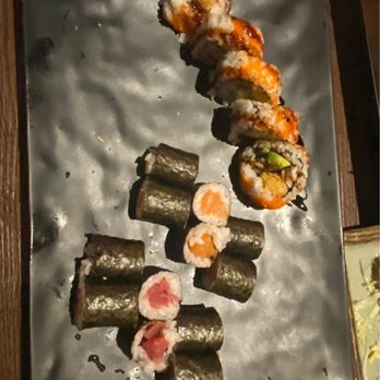 Umami Sushi - Shrimp Tempaura Roll (Top), Salmon Roll (Middle), Tuna Roll (Bottom) - Sushi Bars Near Me - Lutz, Florida Umami Sushi - Shrimp Tempaura Roll (Top), Salmon Roll (Middle), Tuna Roll (Bottom) - Sushi Bars Near Me - Lutz, Florida