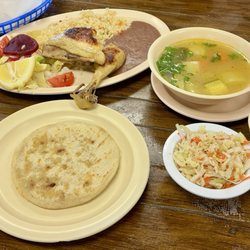 Los Molcajetes - Sopa de Gallina en Plato (Wed. Only) and a Pupusa de revuelta