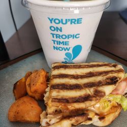 Chicken Club Flatbread w/Sweet Potato side & Island Punch 12oz Smoothie ~ Happy Flip Flop Day 2024