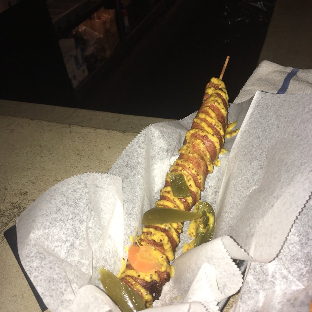Second District Brewing - Foot-long corndog with mustard and jalapeños - Breweries Near Me - Philadelphia, Pennsylvania Second District Brewing - Foot-long corndog with mustard and jalapeños - Breweries Near Me - Philadelphia, Pennsylvania