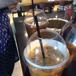A latte with ice cubes