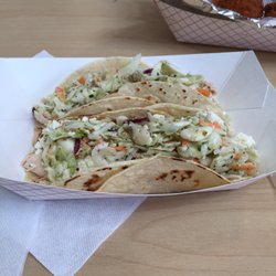 Red's Smokehouse - Chicken tacos with jalepeno slaw.