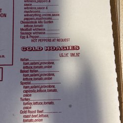 Sorrento Restaurant & Pizzeria - Hoagie menu