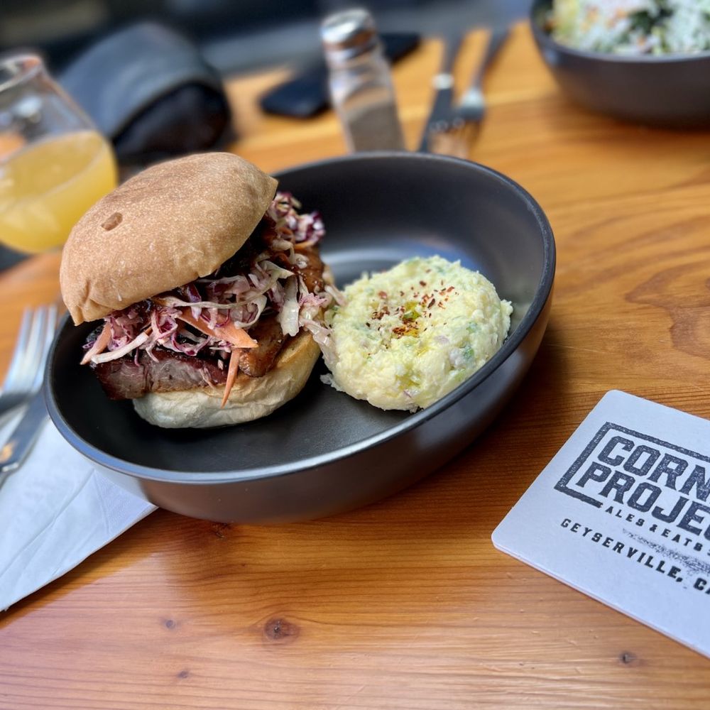 Corner Project Ales & Eats - BBQ Brisket sandwich - Gastropubs Near Me - Geyserville, California