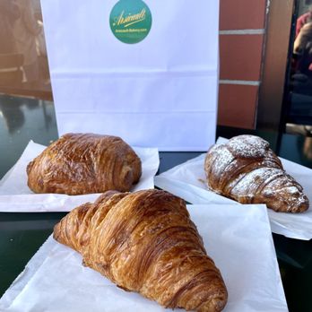 Arsicault Bakery - Left to right: Chocolate croissant, plain croissant, almond croissant - Bakeries Near Me - San Francisco, California